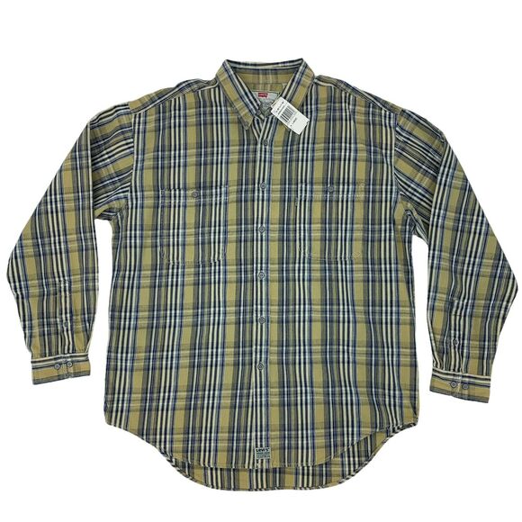 Vintage Levis Shirt Mens XL Extra Large Plaid Long Sleeve Cotton Button Down New - Picture 1 of 8